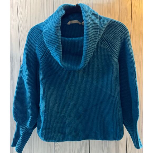 Soft Surroundings Calanthe Cashmere Women Petite Medium Teal Cowl Neck Sweater - Picture 1 of 5